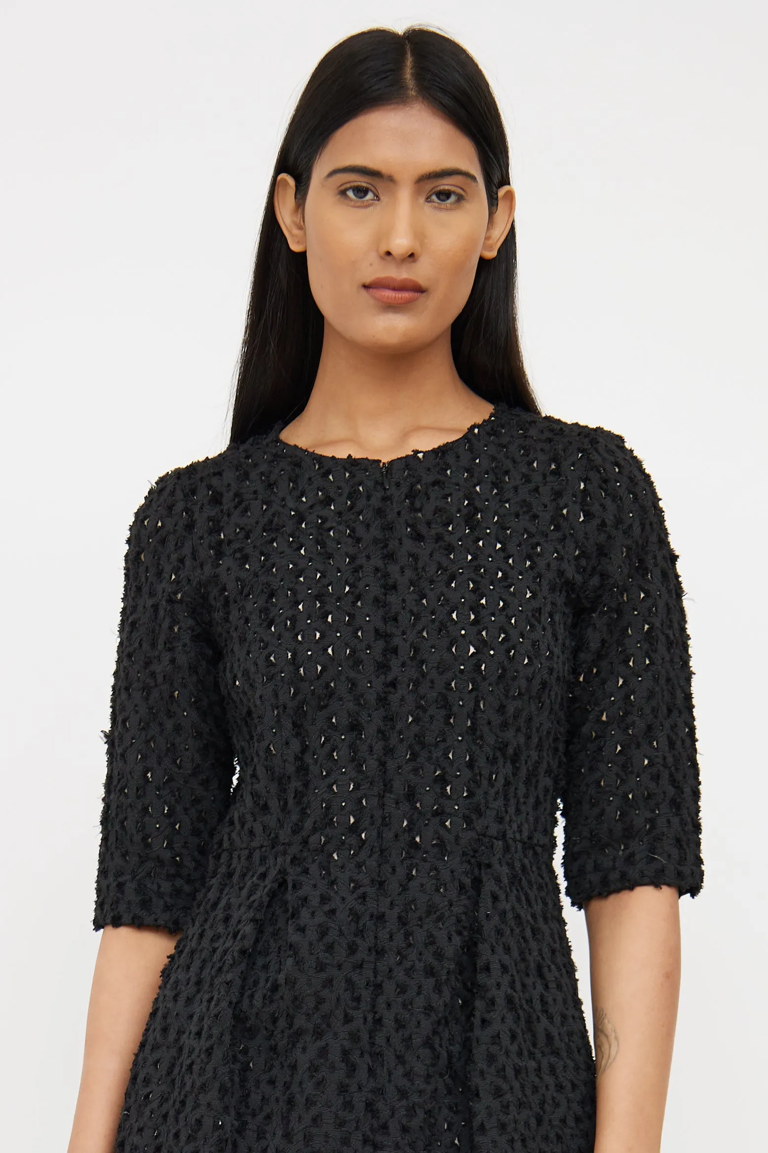 Black Textured Pleat Dress