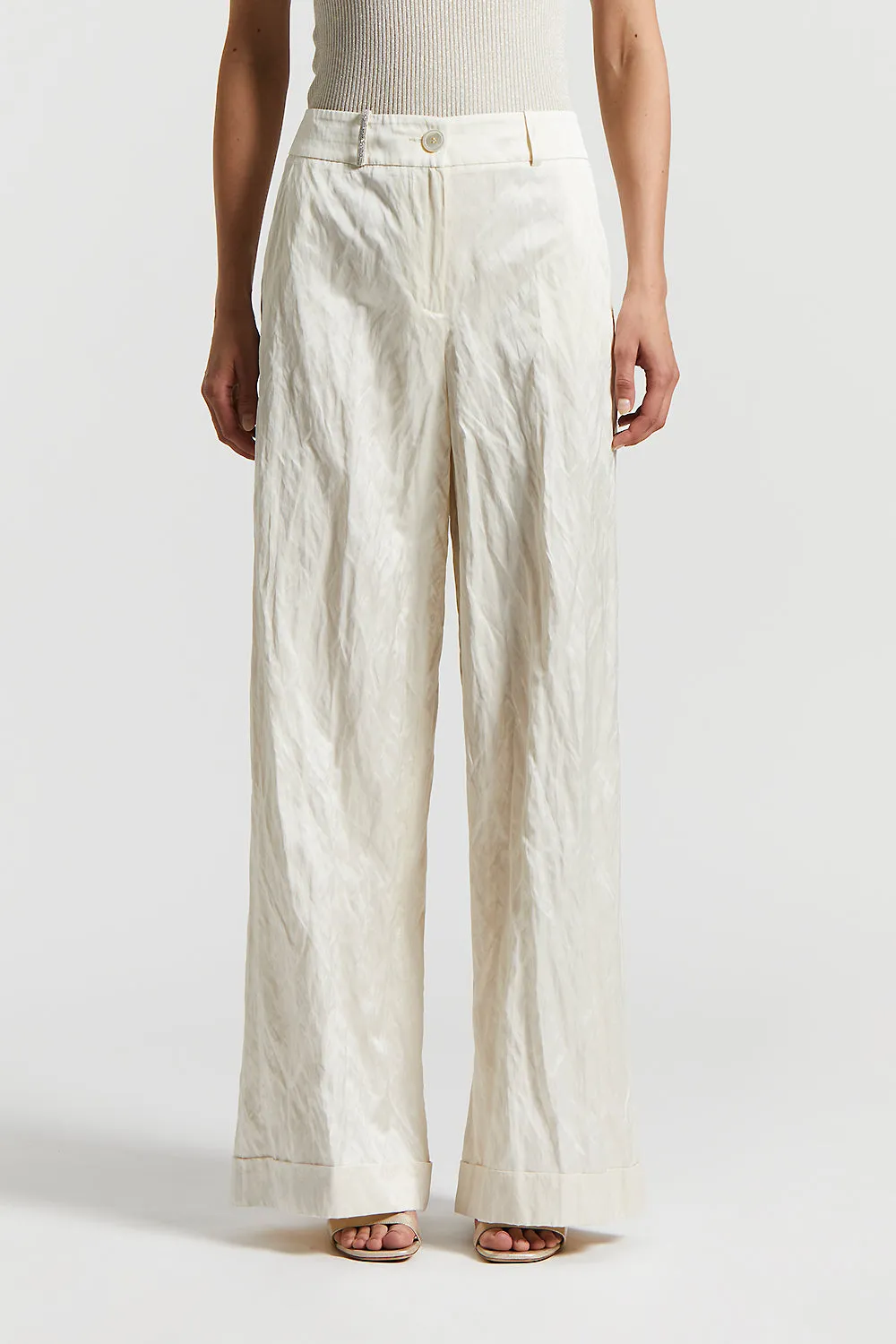 Crushed satin palazzo trousers
