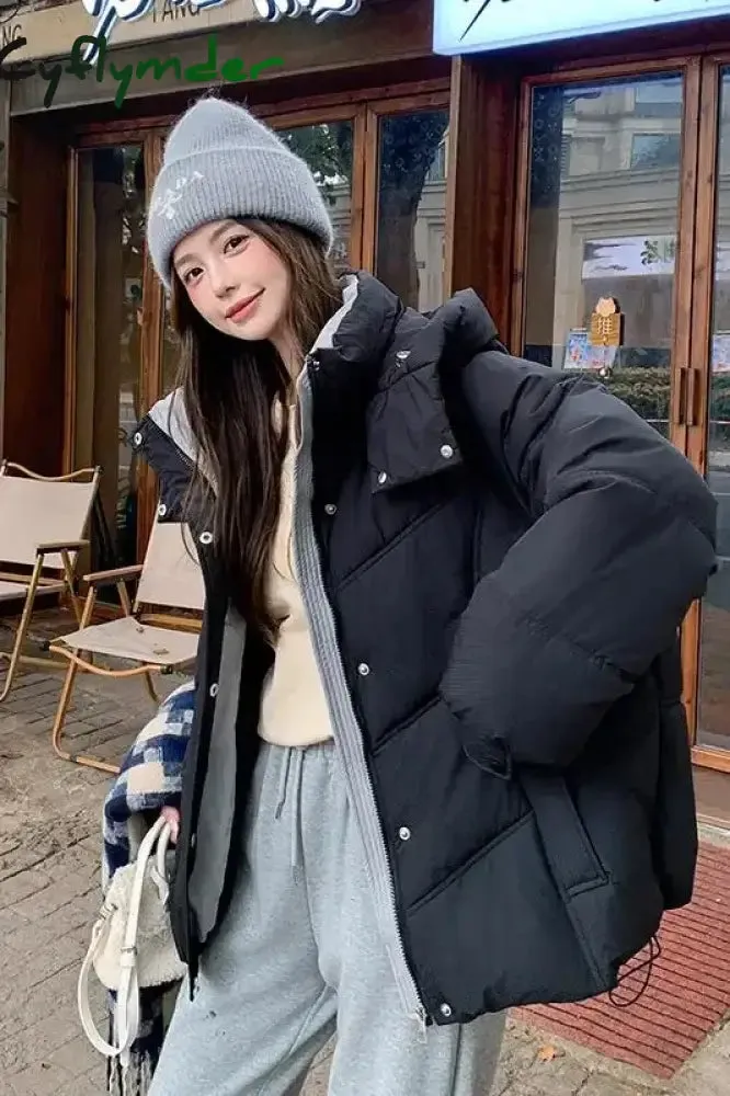 Cyflymder cold weather outfits Hooded Down Jackets Women Winter Coats New Korean Style Students Loose Casual Short Thick Warm Quilted Coat Women Clothing