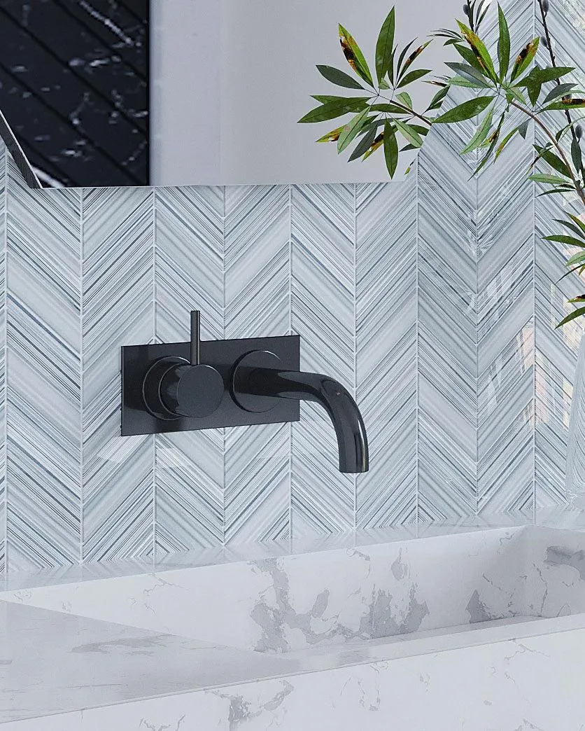 Fabrique Blue Grey Chevron Glass Mosaic Tile