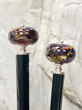 Galaxy Boro Art Glass Hair Sticks, hand made glass hair sticks, shawl pin