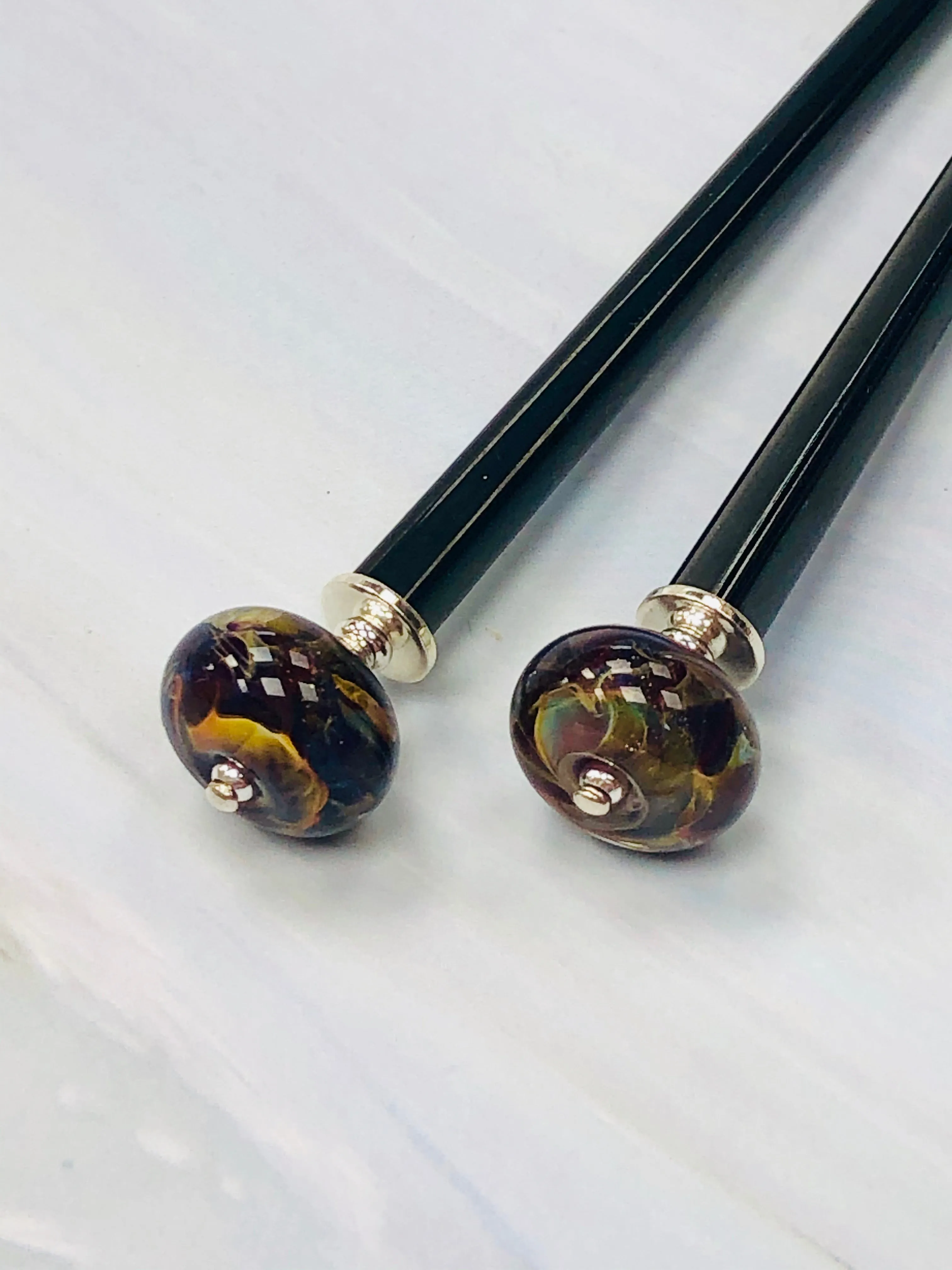 Galaxy Boro Art Glass Hair Sticks, hand made glass hair sticks, shawl pin