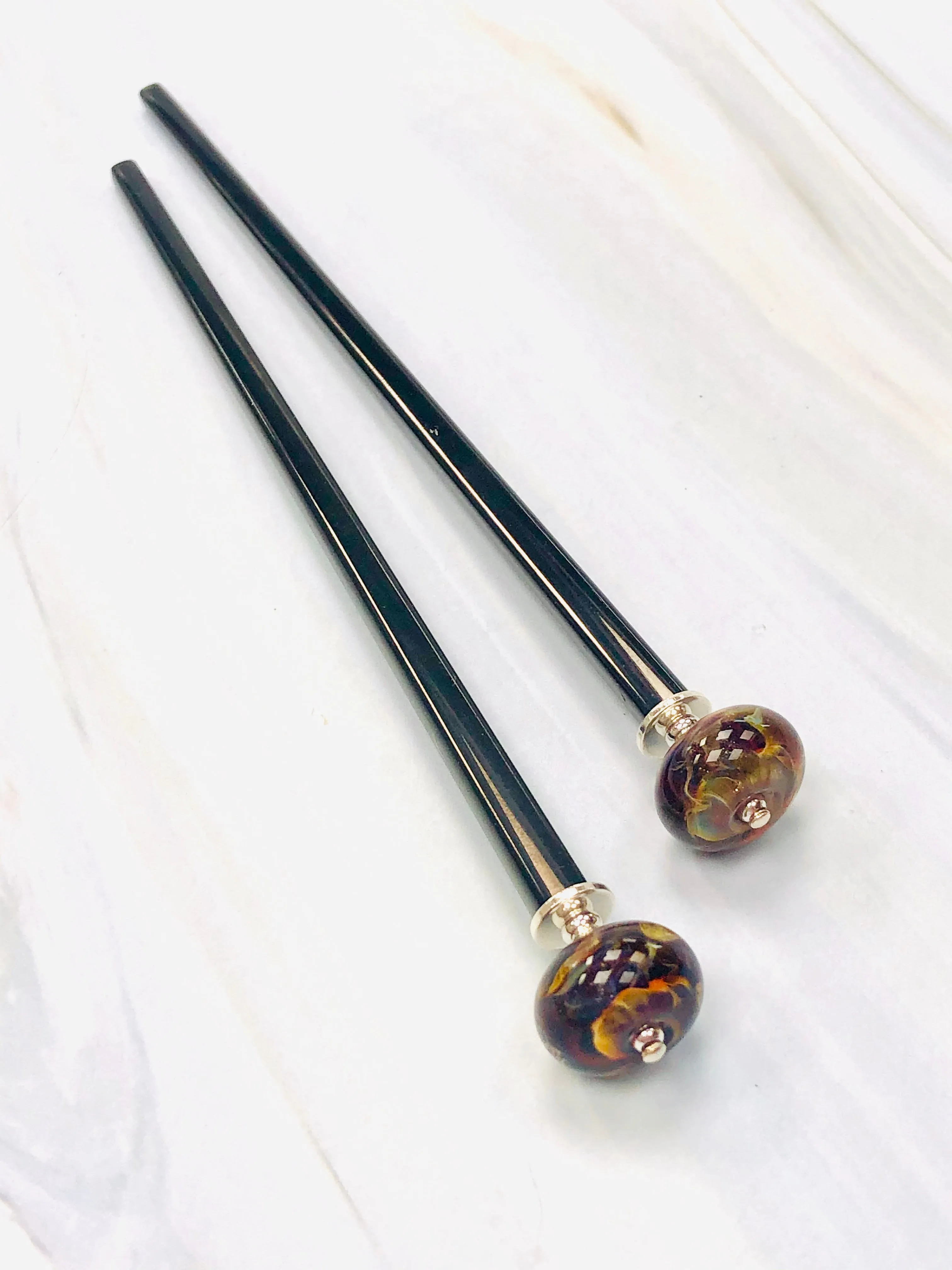 Galaxy Boro Art Glass Hair Sticks, hand made glass hair sticks, shawl pin