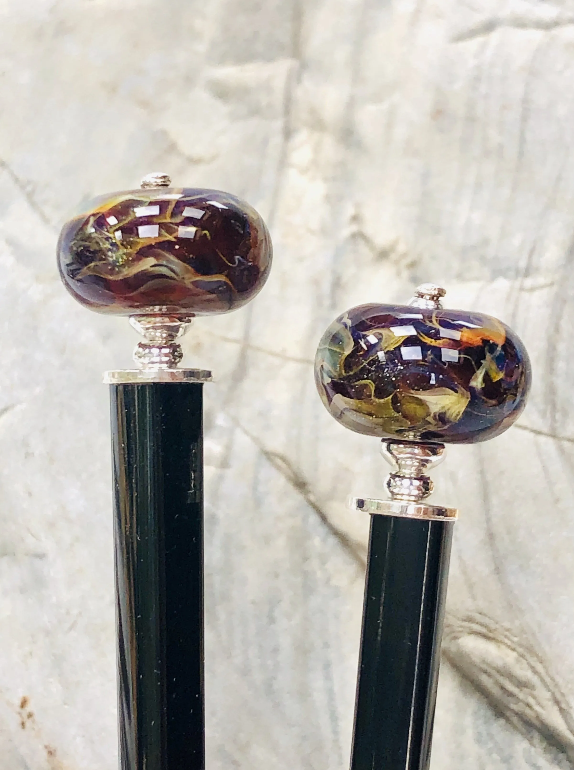 Galaxy Boro Art Glass Hair Sticks, hand made glass hair sticks, shawl pin