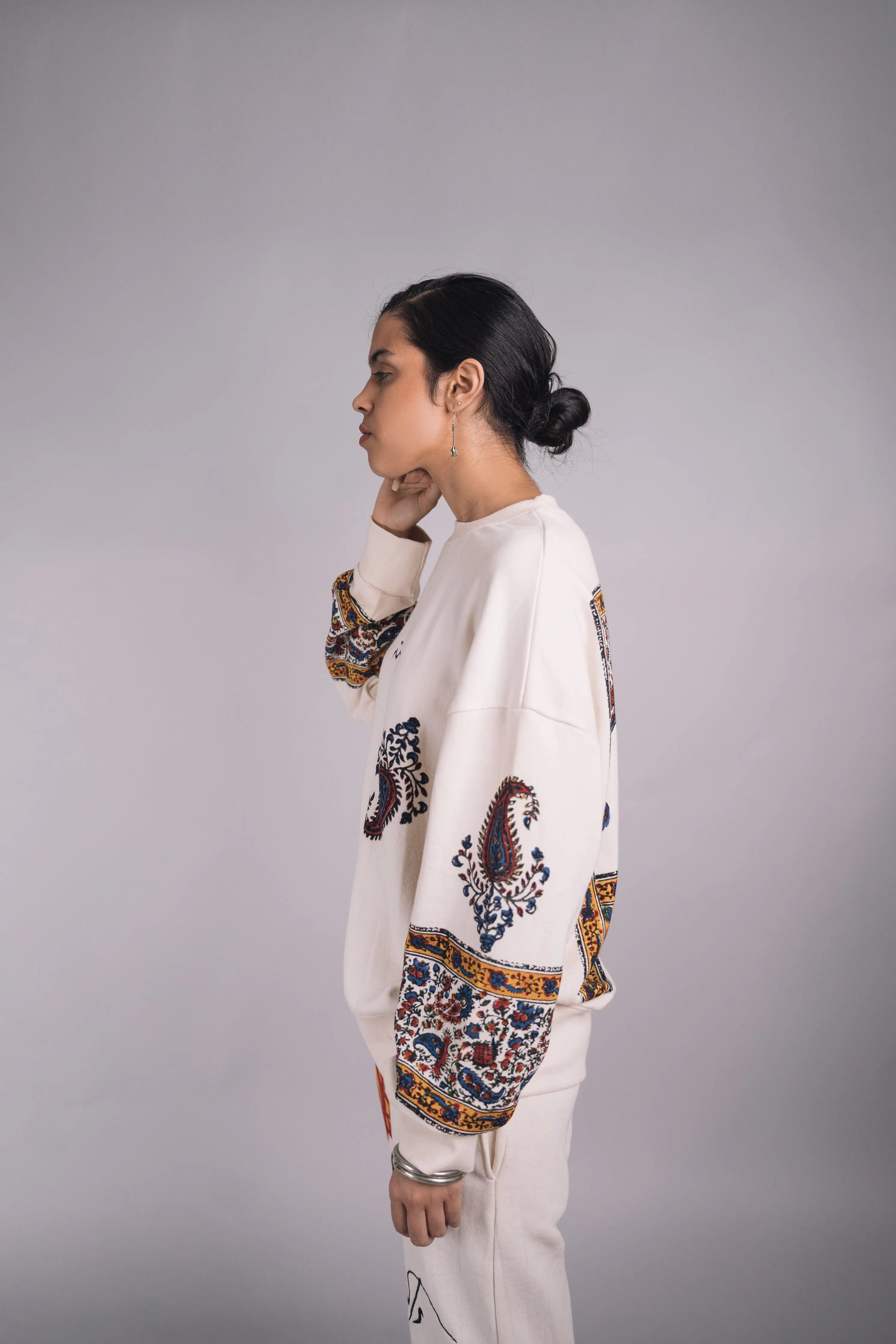 ‘Kalamkaar’ Block-Print Crew Neck Sweatshirt