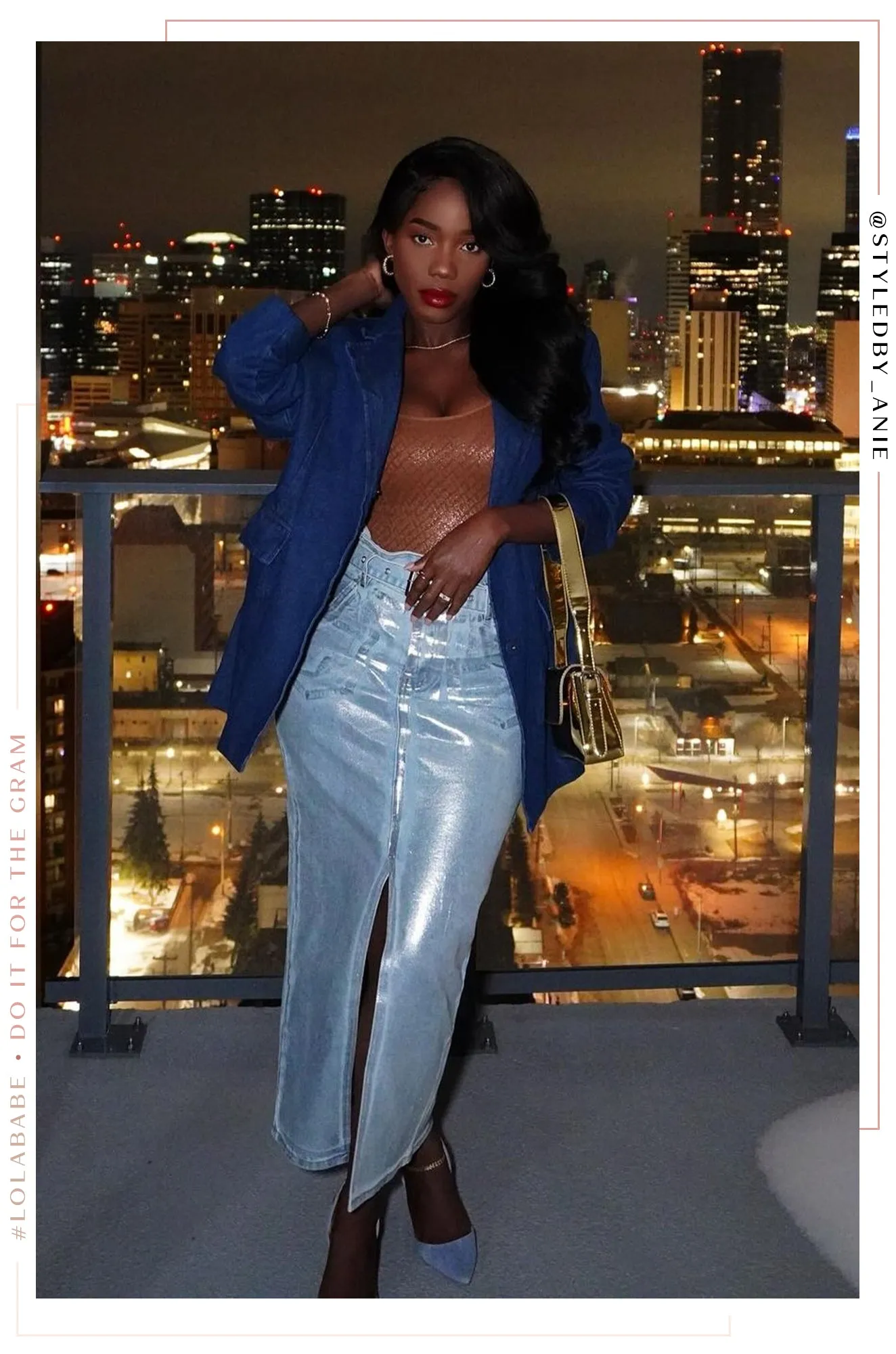 Kendra Metallic Maxi Skirt - Denim