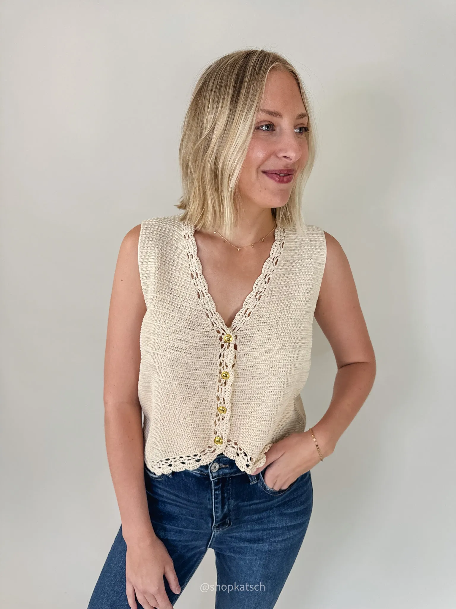 Kinley Crochet Button Down Vest