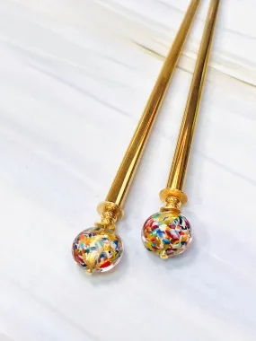 Klimpt 24k gold Art Glass hair stick, Venetian Art Glass hair stick, shawl pin