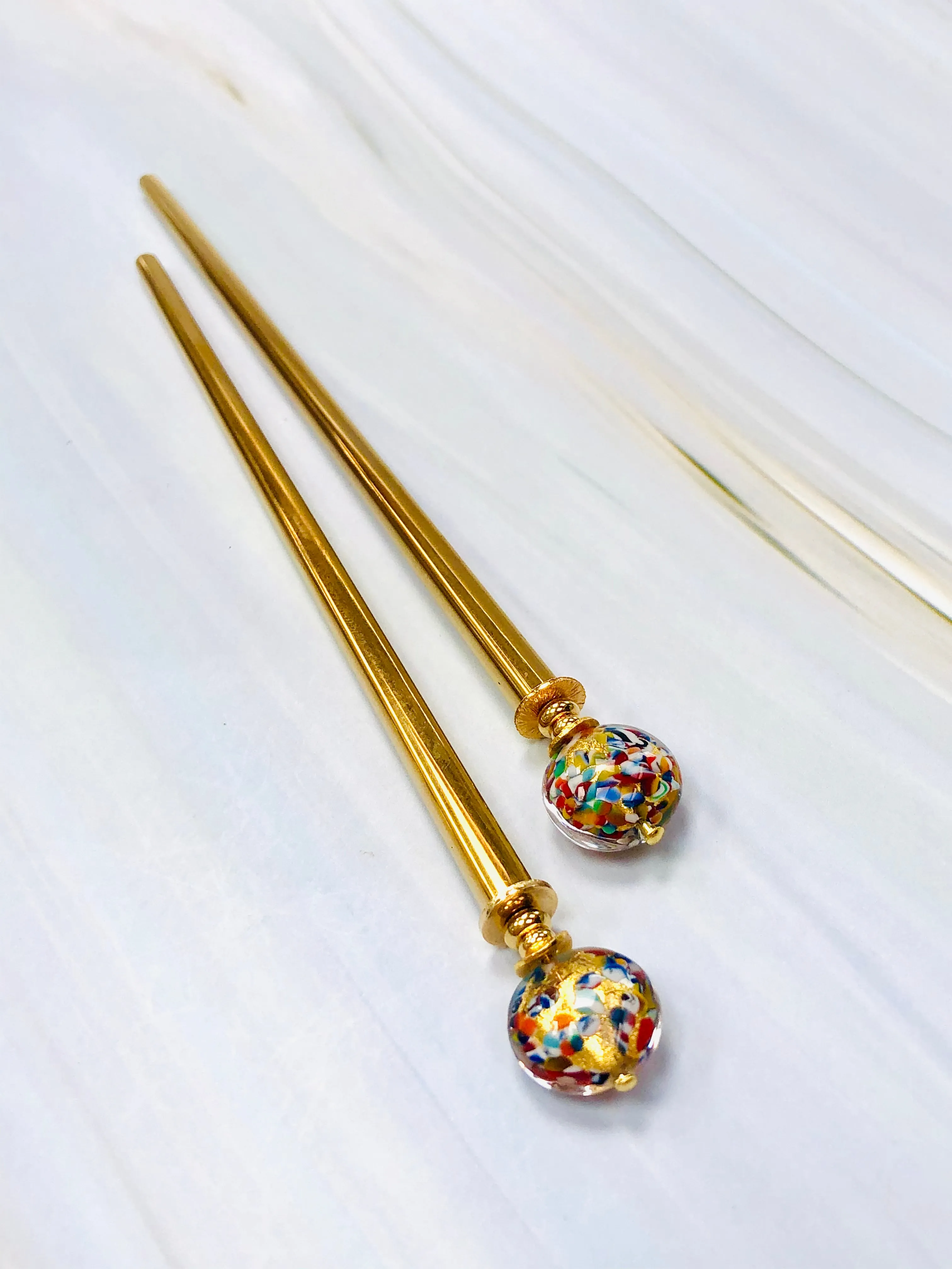 Klimpt 24k gold Art Glass hair stick, Venetian Art Glass hair stick, shawl pin