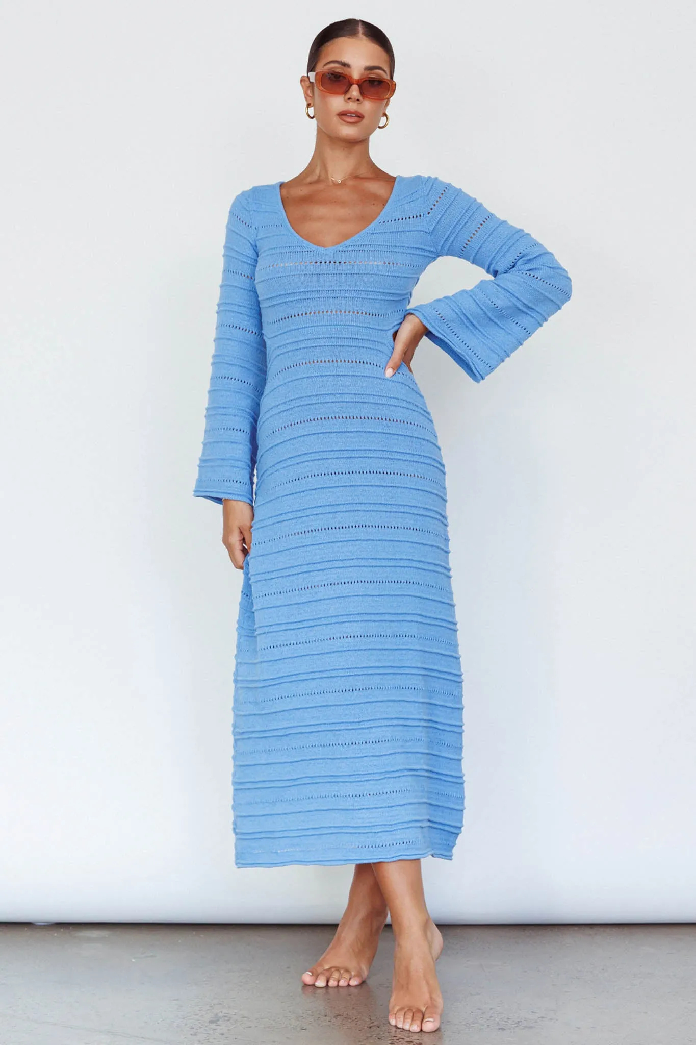 Meredith Long Sleeve Cut-Out Maxi Dress Blue