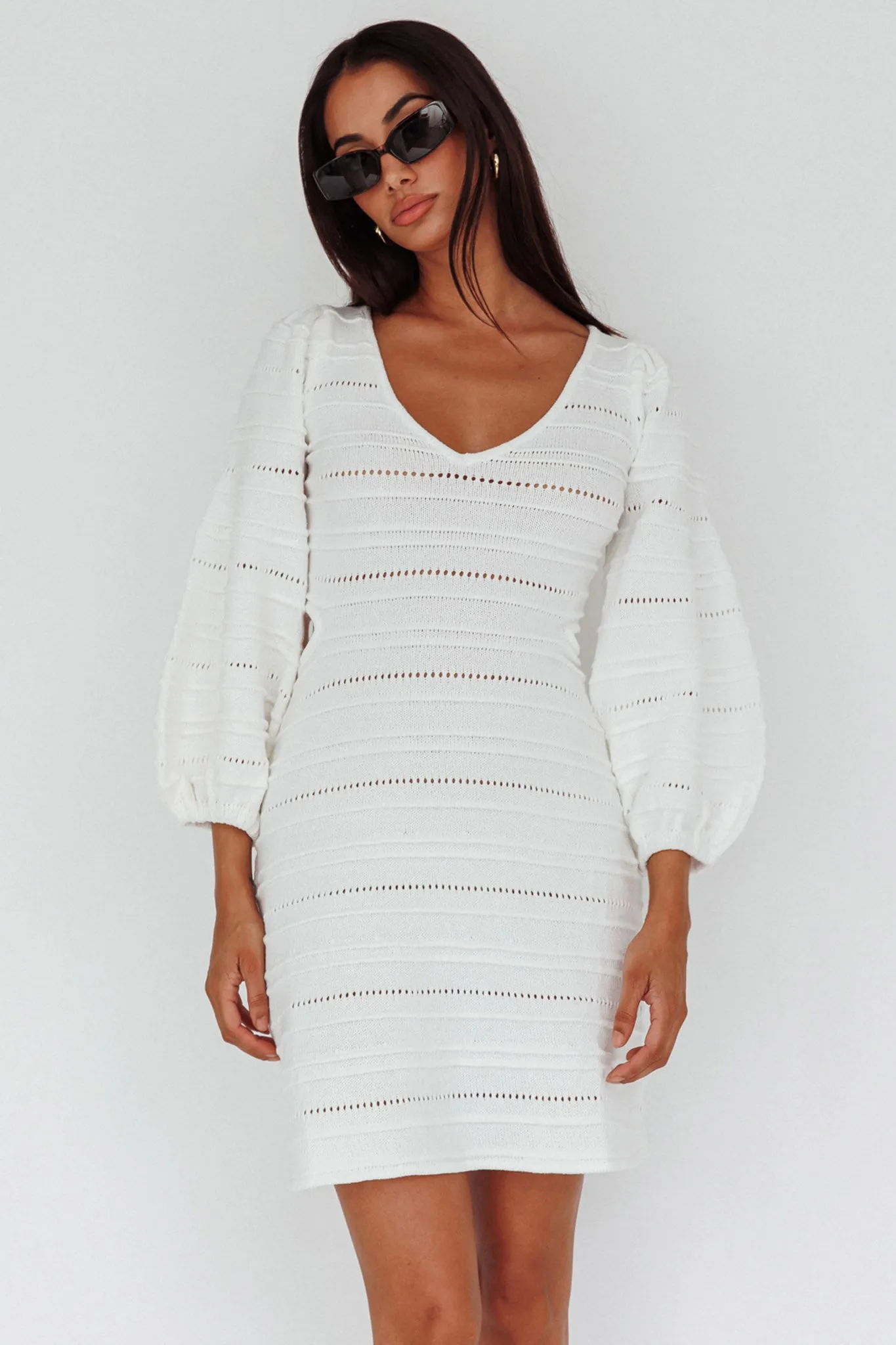 Meredith Long Sleeve Cut-Out Mini Dress White