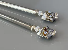 Ocean Waves Art Glass Hair Sticks, Modern hair sticks, Boro glass shawl pins