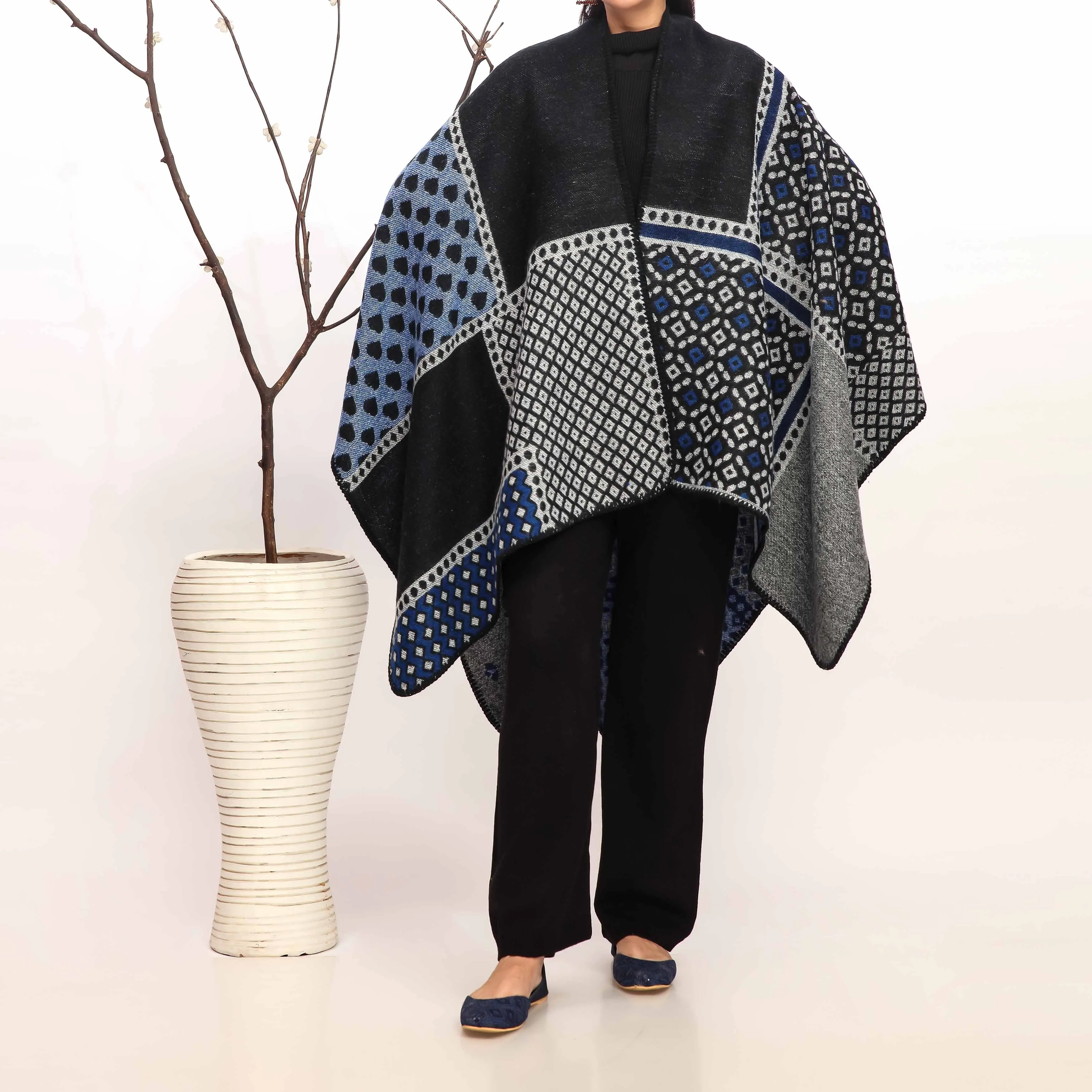 Teal Blue Winter Cape Shawl PW4978