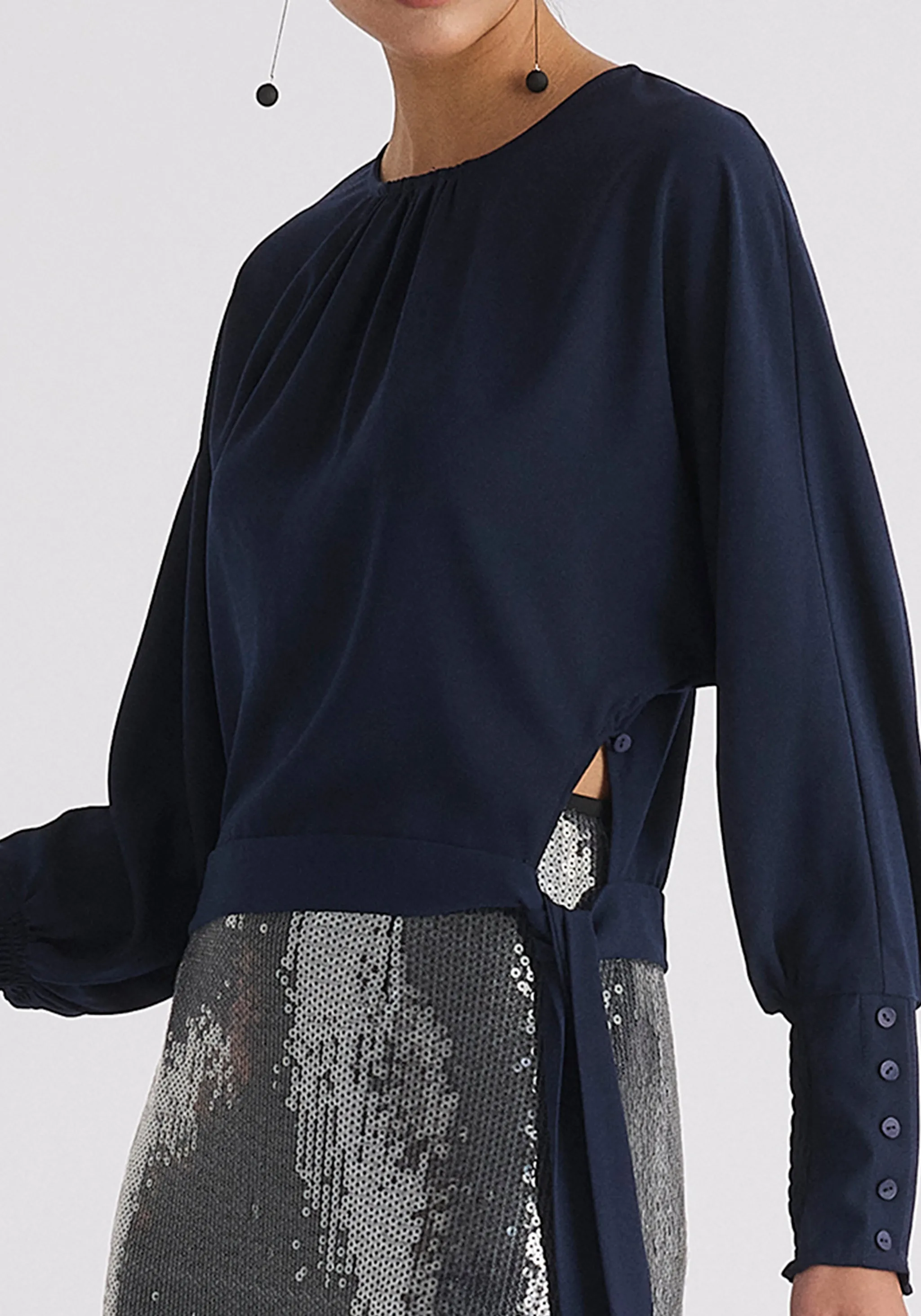 Waist Tie Top with Shirred Cuffs