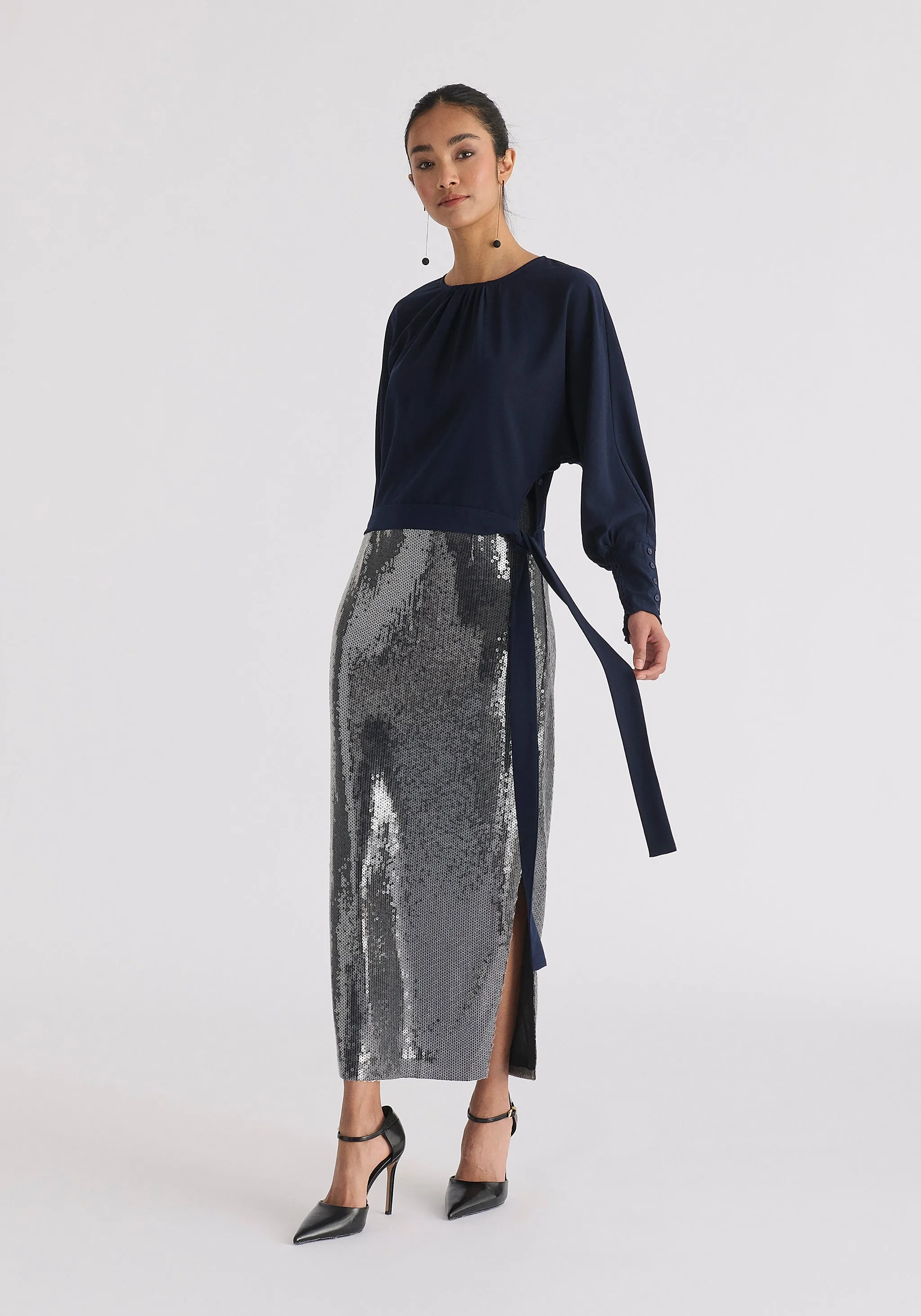 Waist Tie Top with Shirred Cuffs