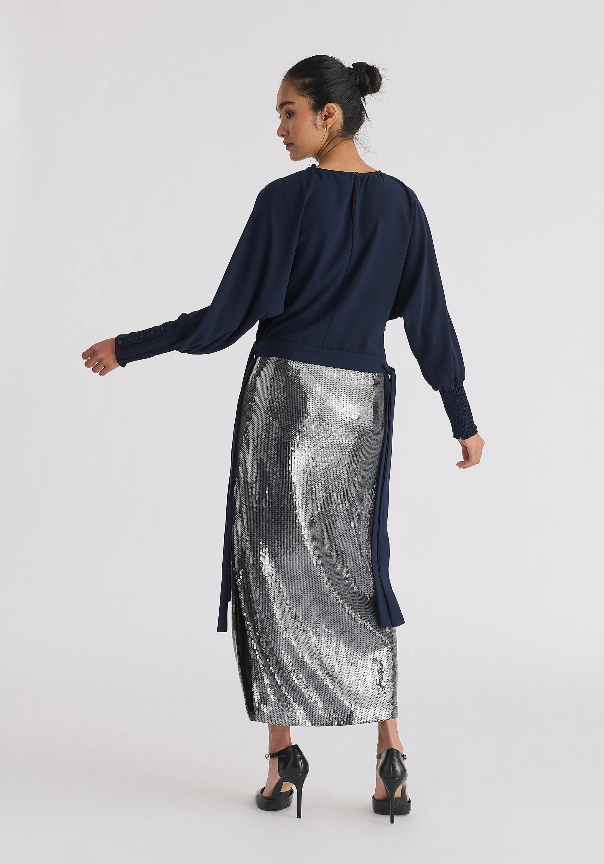 Waist Tie Top with Shirred Cuffs